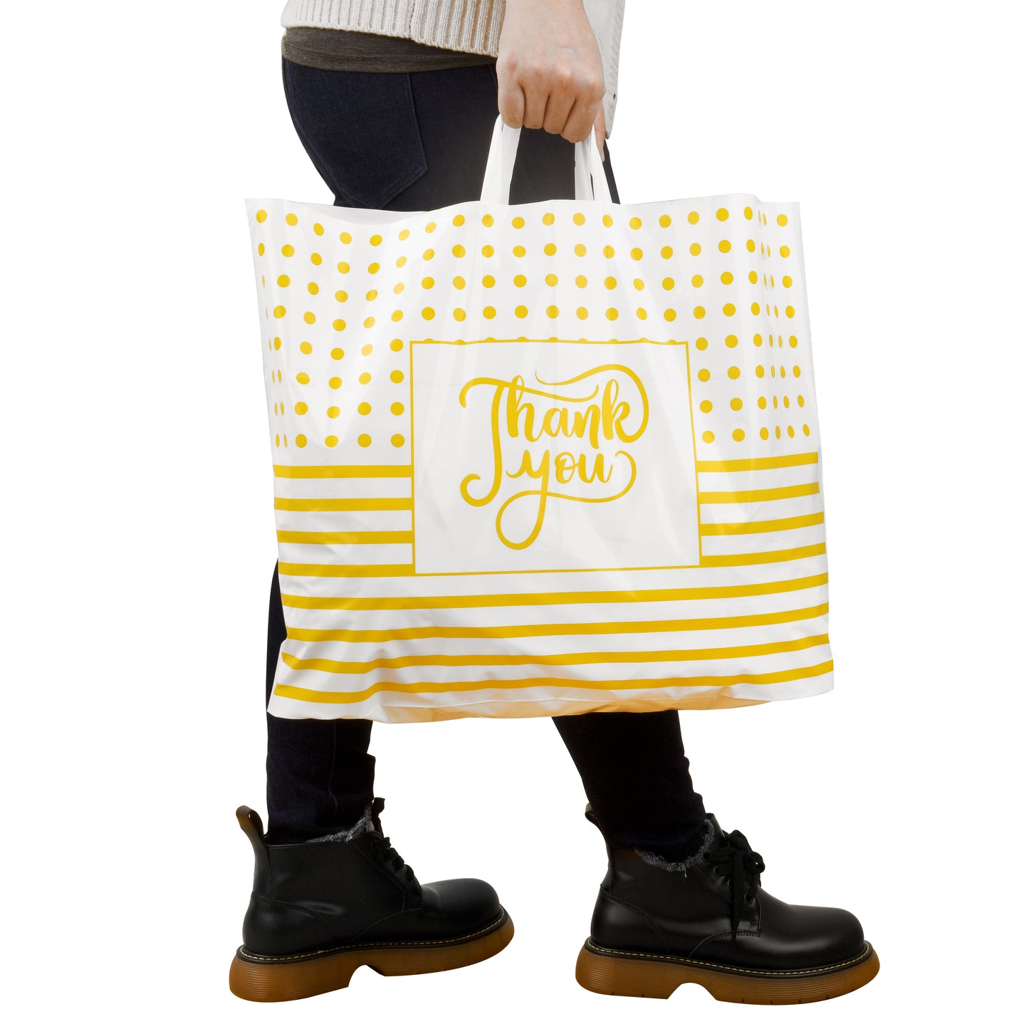 Large Thank You Bags - Elegant White and Gold Design
