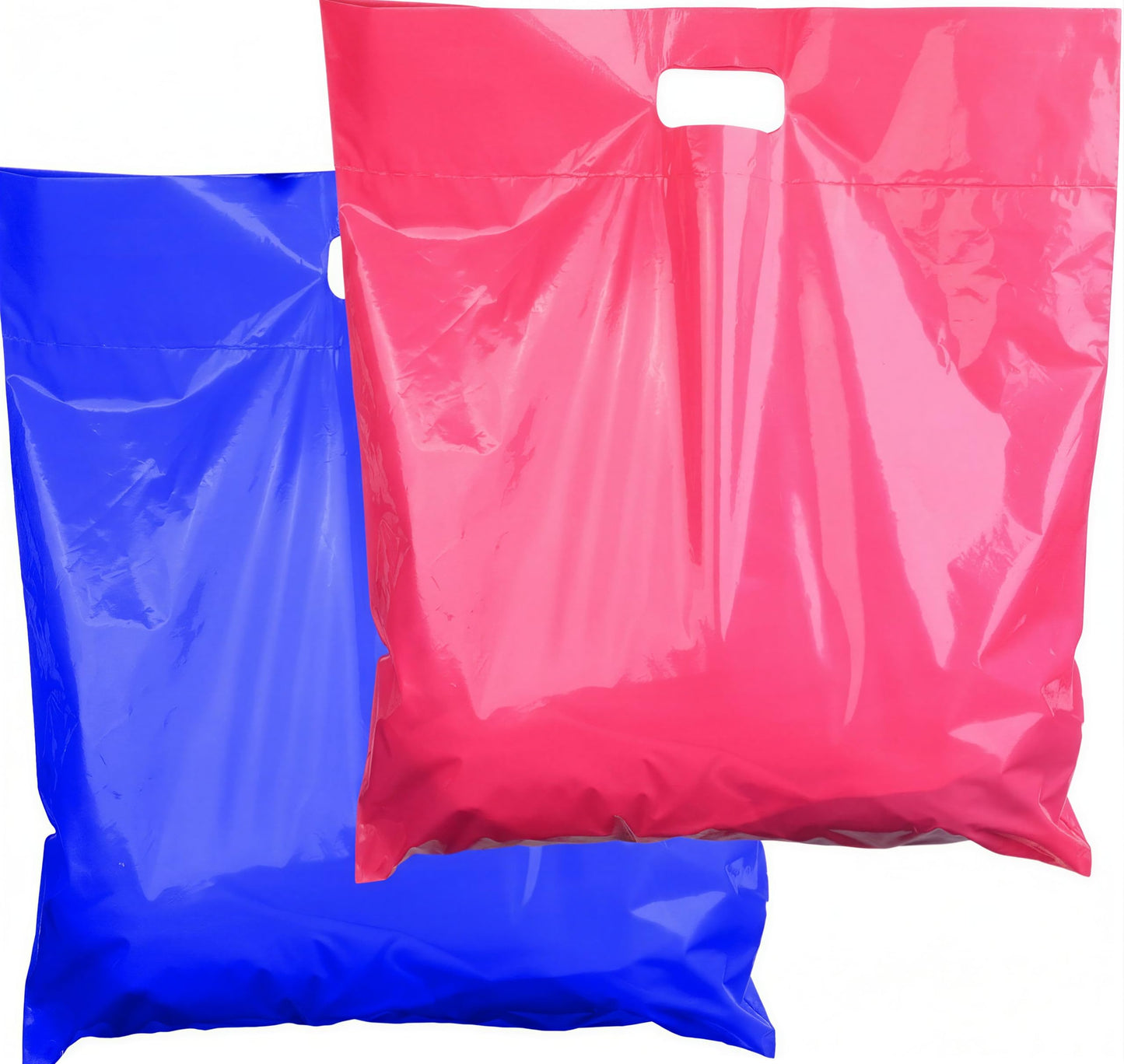 Thick Plastic Retail Bags - 16x18 Large Shopping Bags with Reinforced Handles, Pink & Blue, 100 Pack