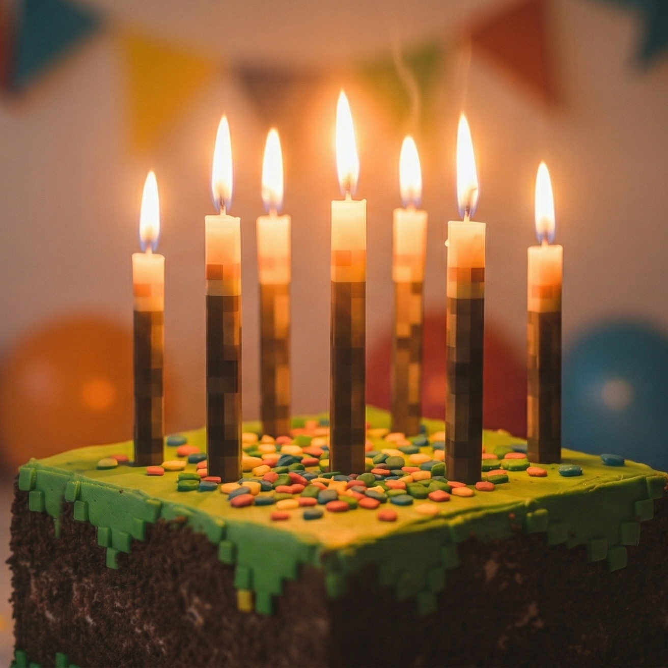 Pixel Torch Birthday Candles - Large 3-Inch Gaming Candles for Boys