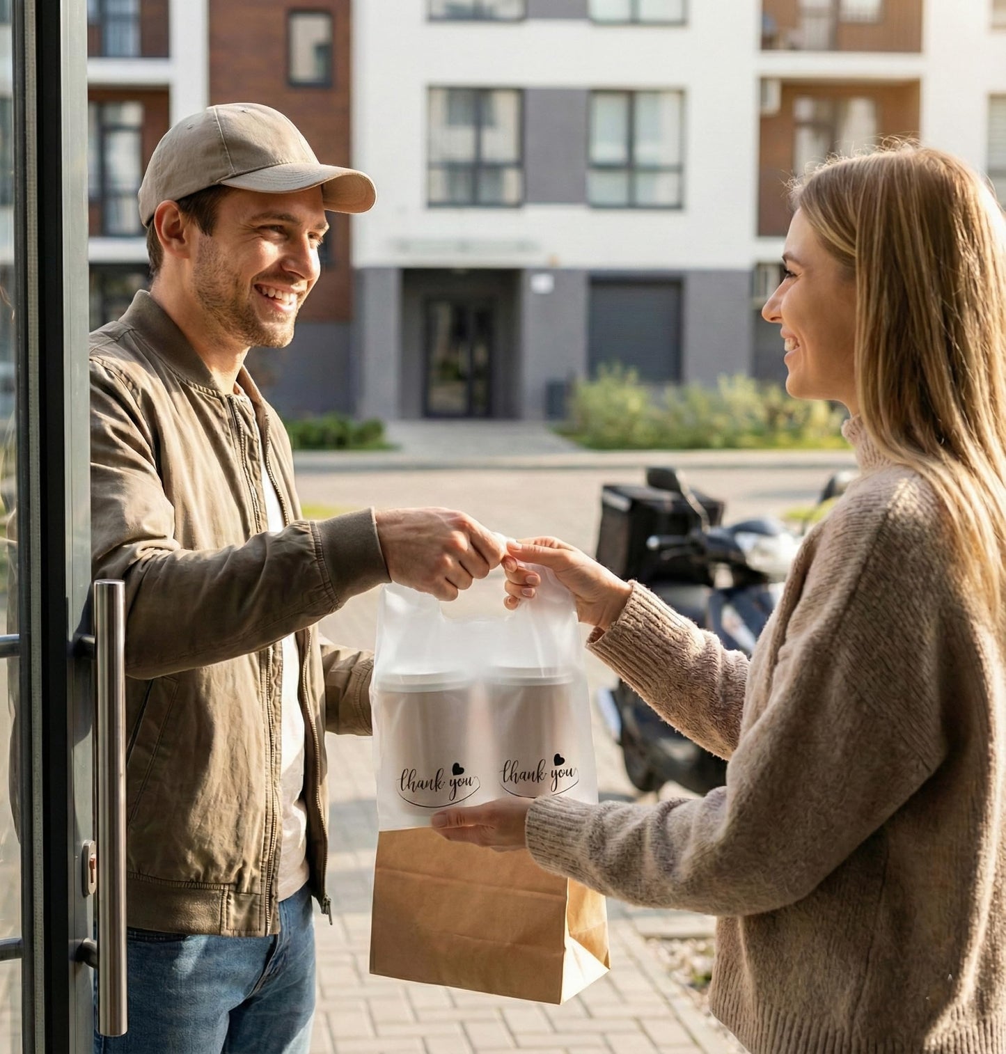 Drink Carrier Bags - Heavy Duty 2-Cup Carrier for Food Delivery