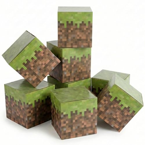 Large Pixel Party Favor Boxes – 8-Pack Sturdy Cardboard Cubes for Gaming Events