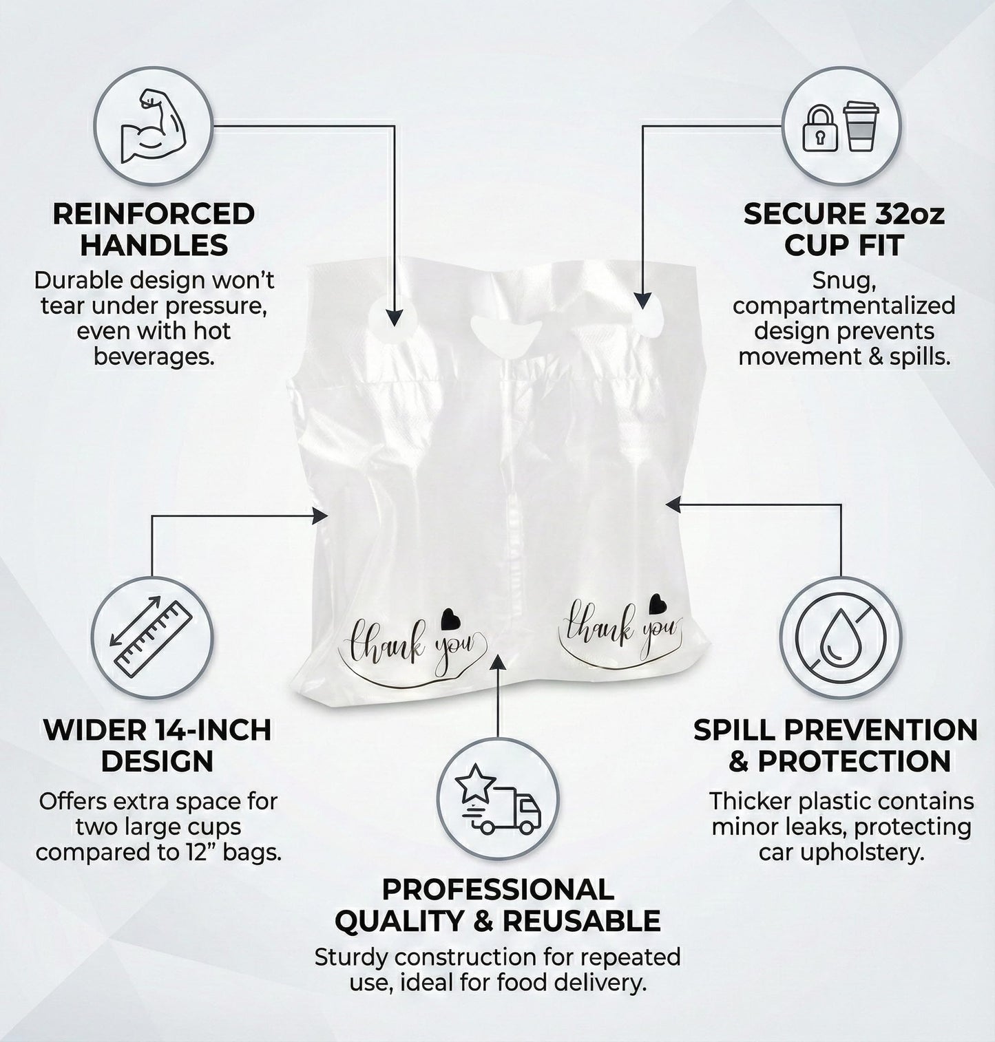 Drink Carrier Bags - Heavy Duty 2-Cup Carrier for Food Delivery