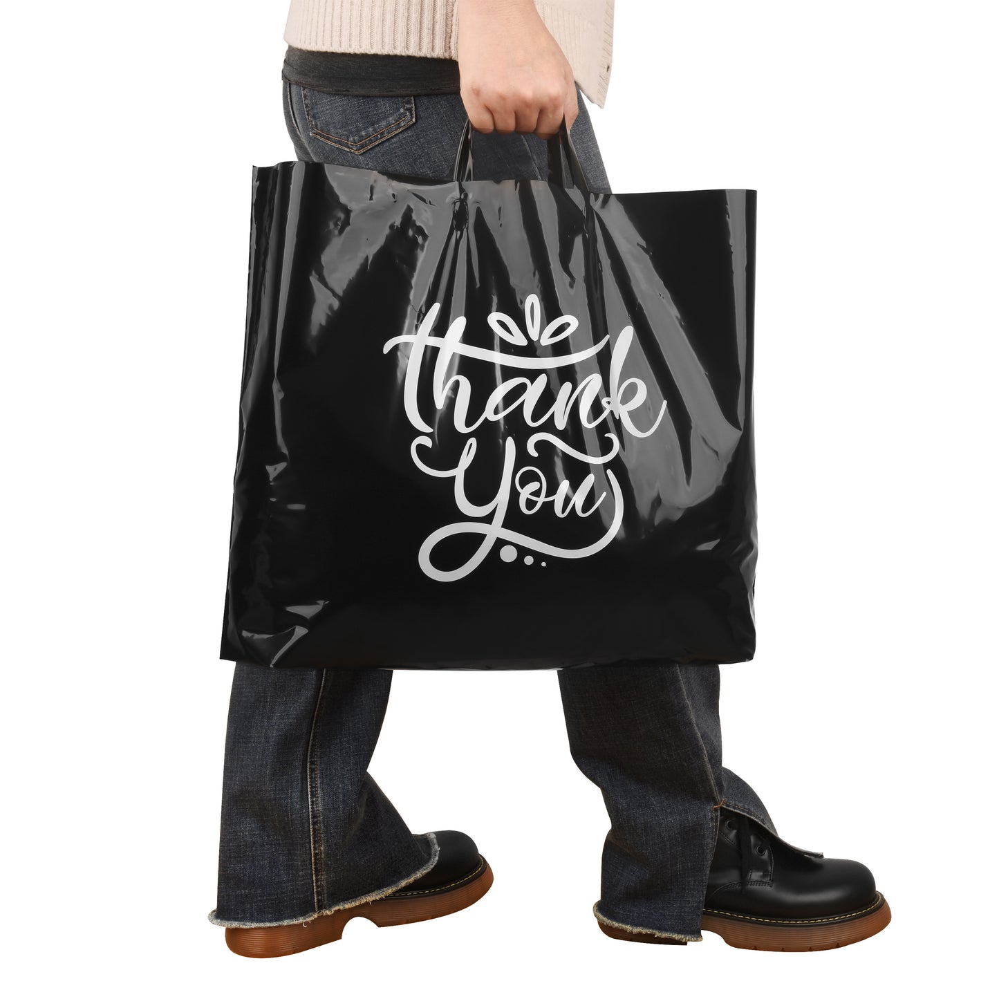 Large Thank You Bags - 60 Premium Black Shopping Bags