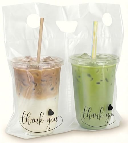 Drink Carrier Bags - Heavy Duty 2-Cup Carrier for Food Delivery