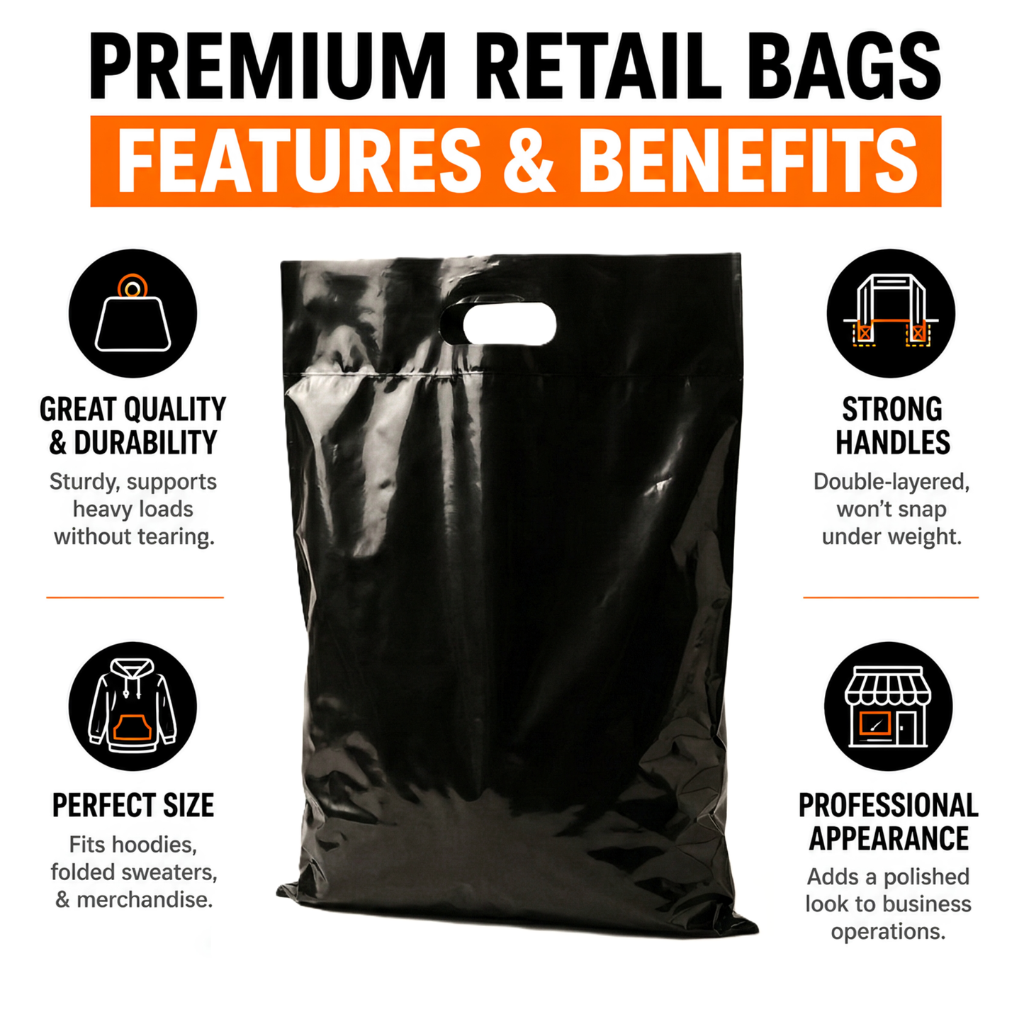 Large Retail Bags - 16x18 Shopping Bags with Reinforced Handles, 100 Pack