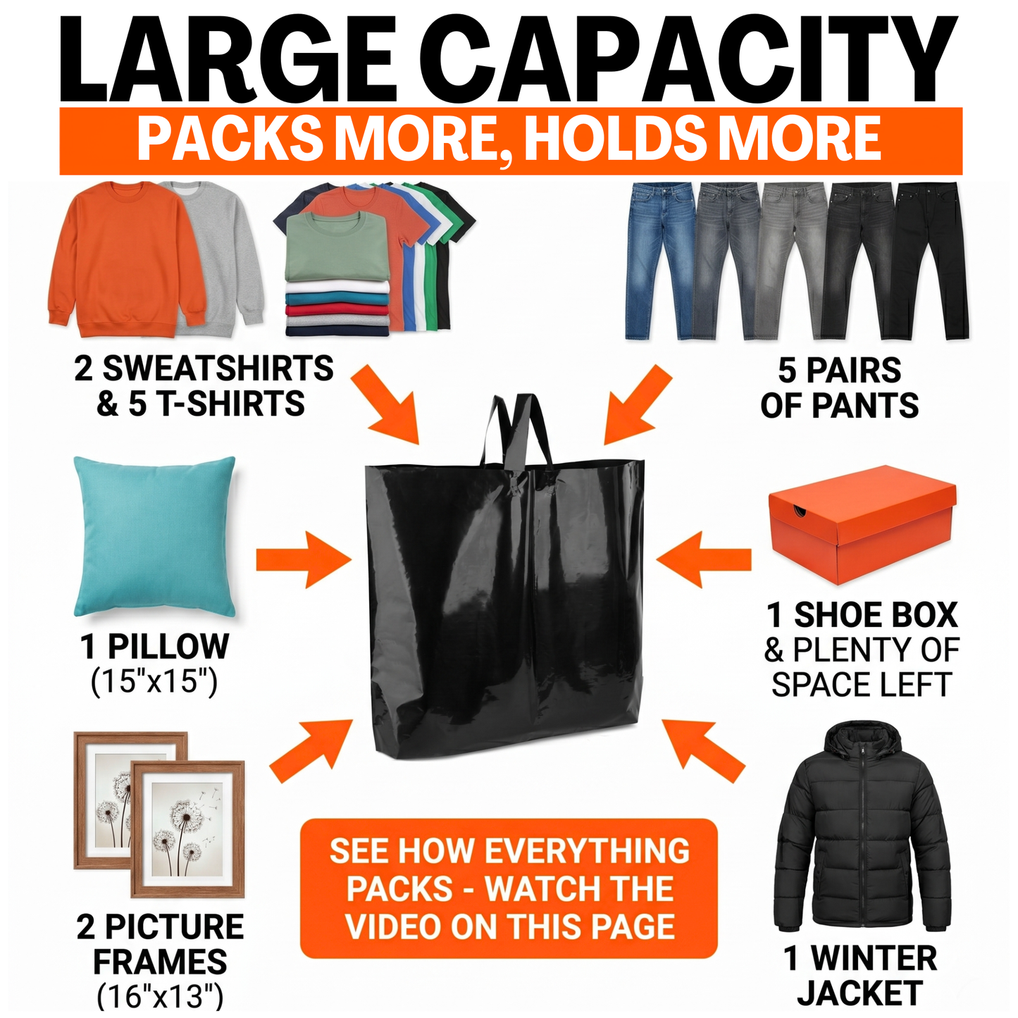 Large Plastic Shopping Bags - Black, 60pcs for Your Boutique