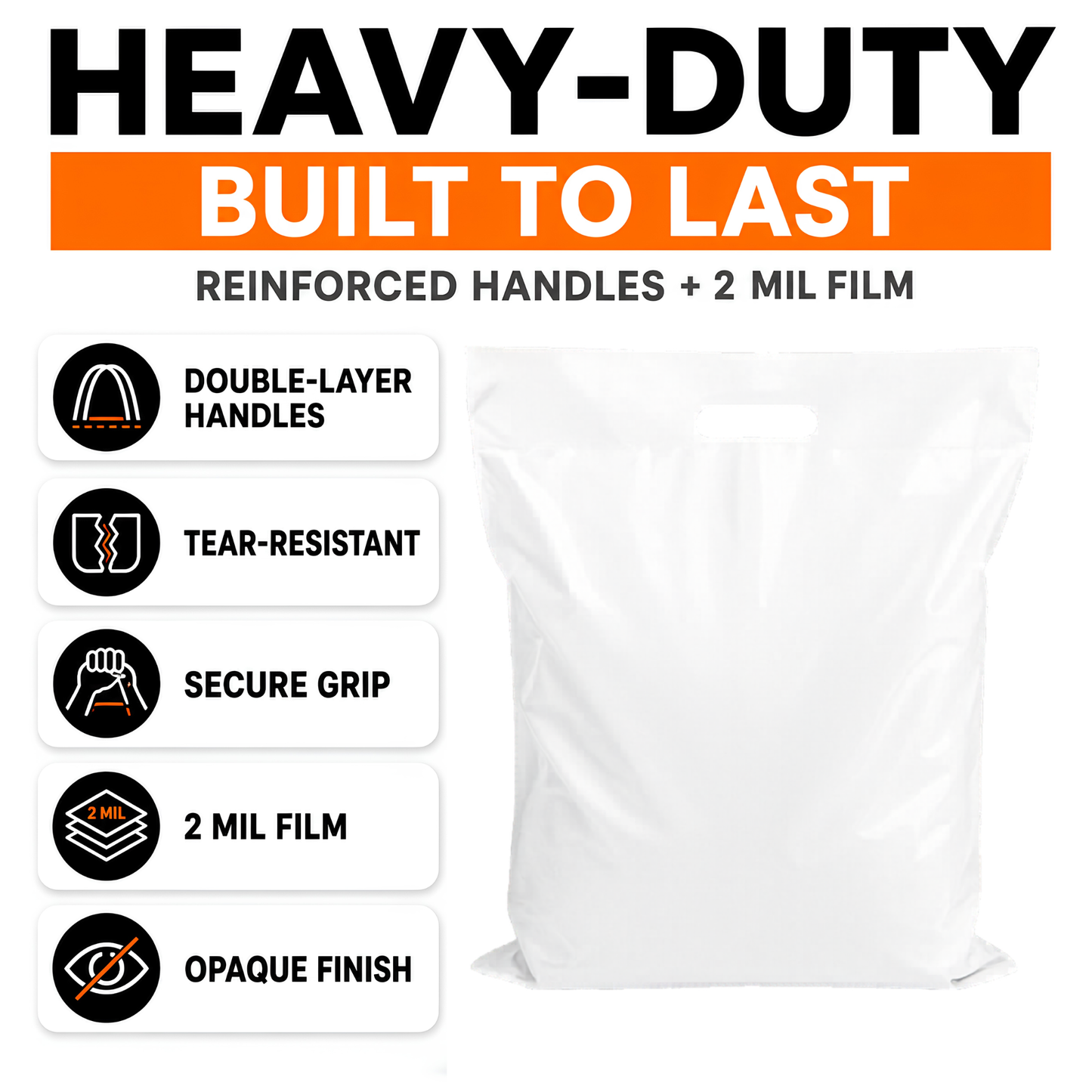 Durable Large Plastic Shopping Bags – 16x18 Reinforced Handles, 100 Pack in White