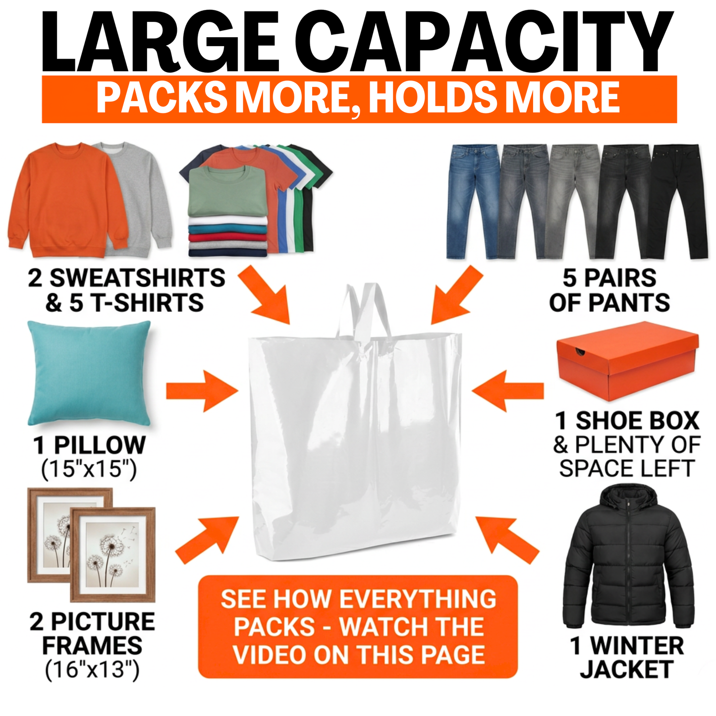 Large Plastic Shopping Bags - 60pcs for Easy Transport