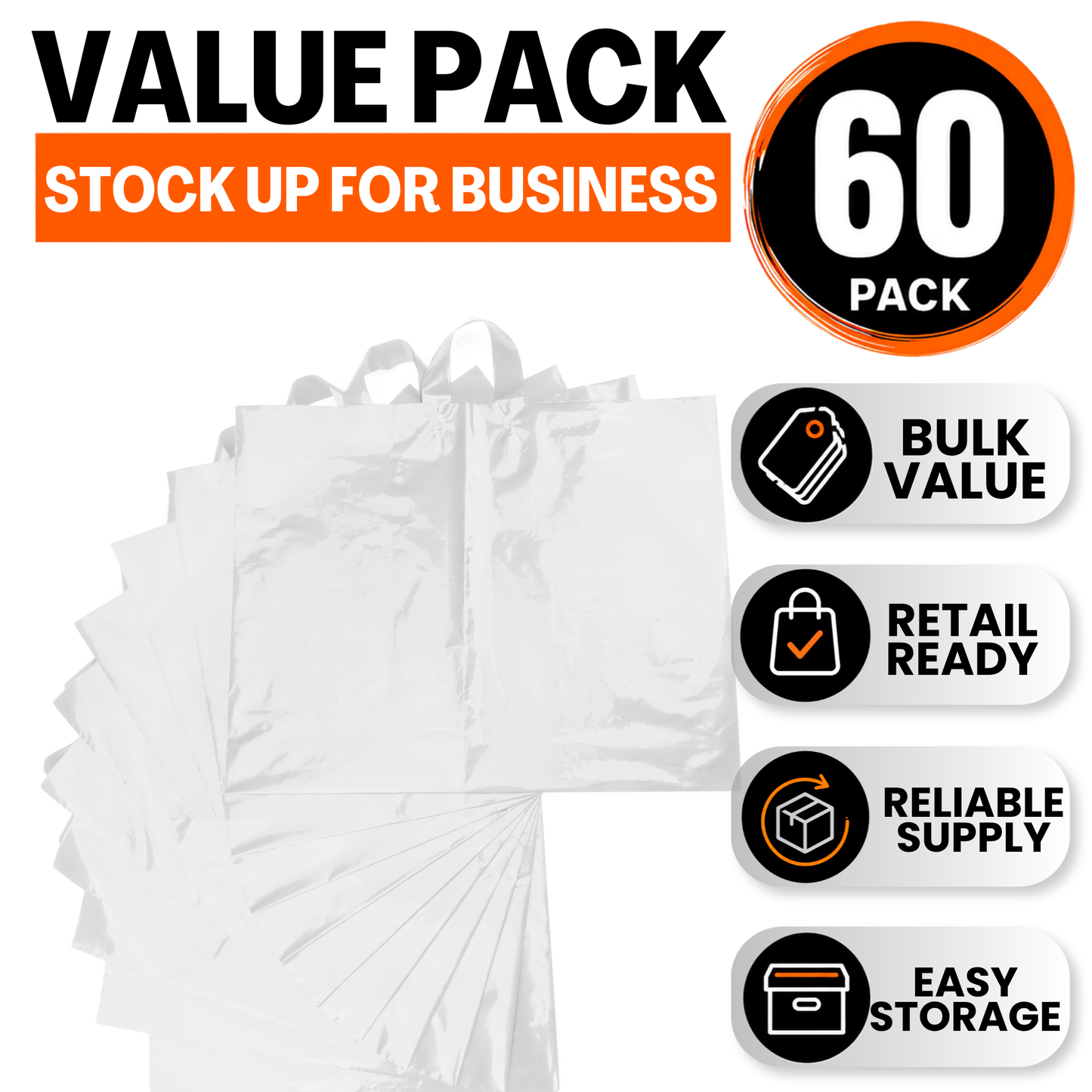 Large Plastic Shopping Bags - 60pcs for Easy Transport