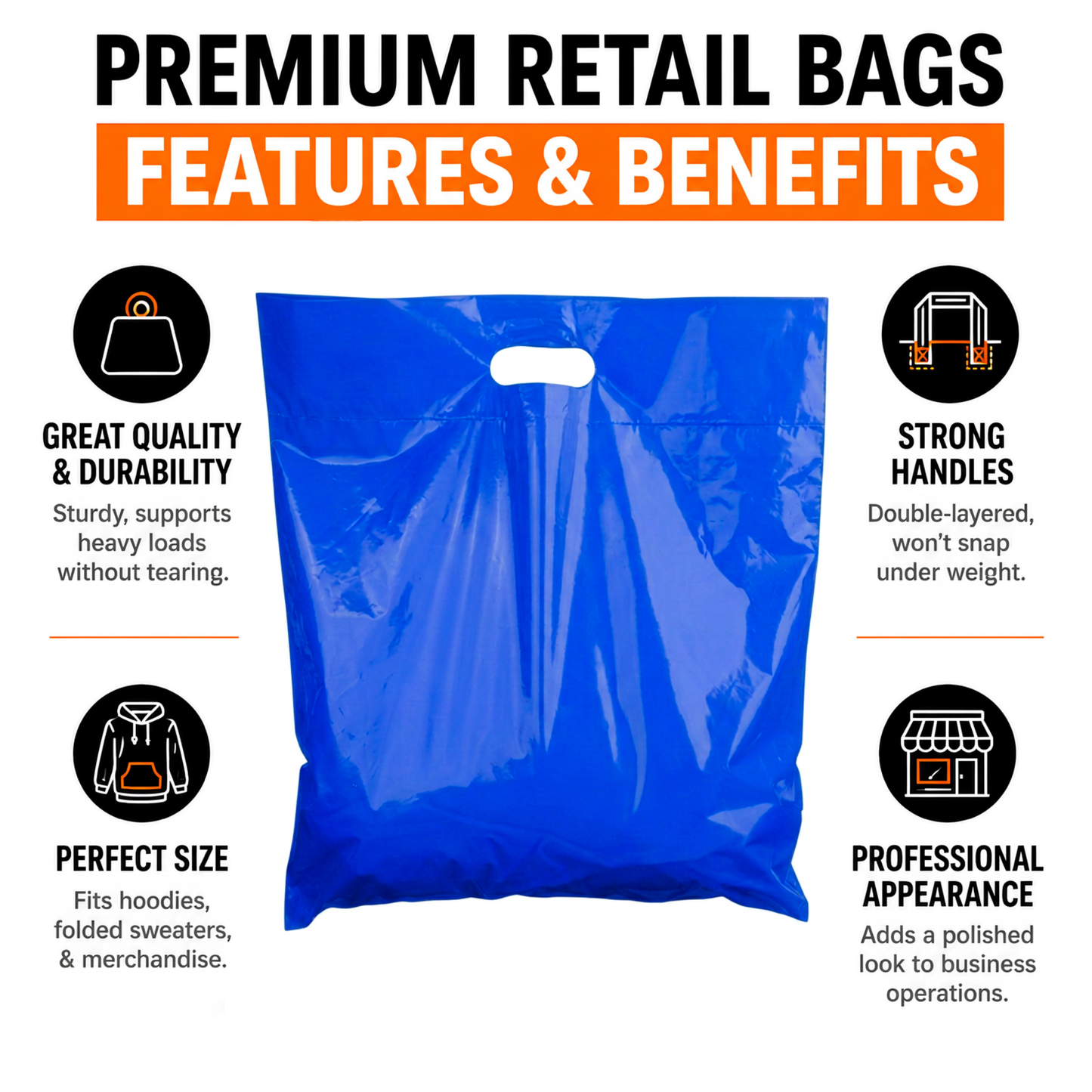 Thick Plastic Retail Bags - 16x18 Large Shopping Bags with Reinforced Handles, Pink & Blue, 100 Pack