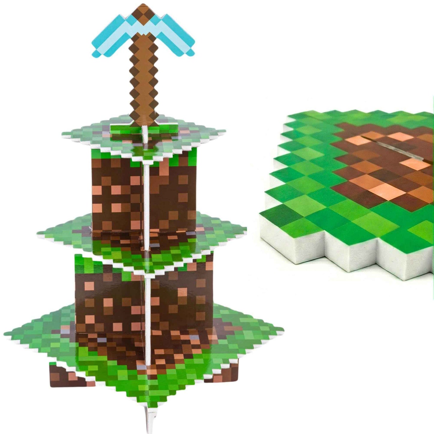 Camtoms Cupcake Stands for Miner Crafting Birthday Party Decorations, Pixel Game Style Cupcake Holder