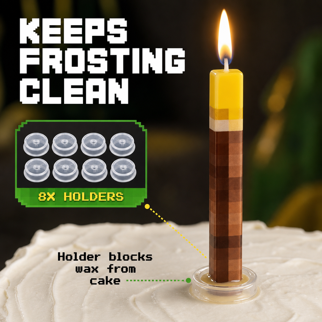 Pixel Torch Birthday Candles - Large 3-Inch Gaming Candles for Boys