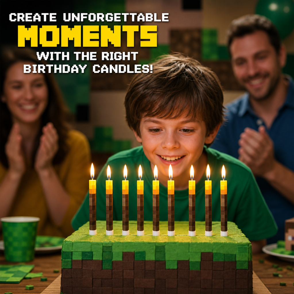 Pixel Torch Birthday Candles - Large 3-Inch Gaming Candles for Boys