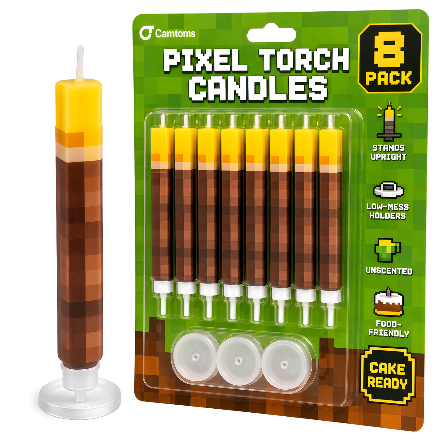 Pixel Torch Birthday Candles - Large 3-Inch Gaming Candles for Boys