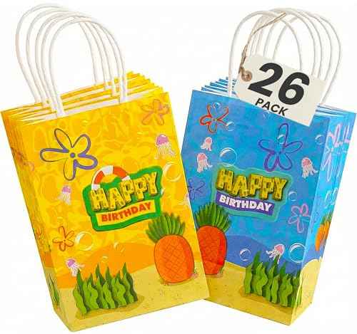 Camtoms 26 pcs Party Favor Bags, Small Gift Bags with Handles, Bulk Goodie Bags, Paper Party Bags (13 blue / 13 yellow)