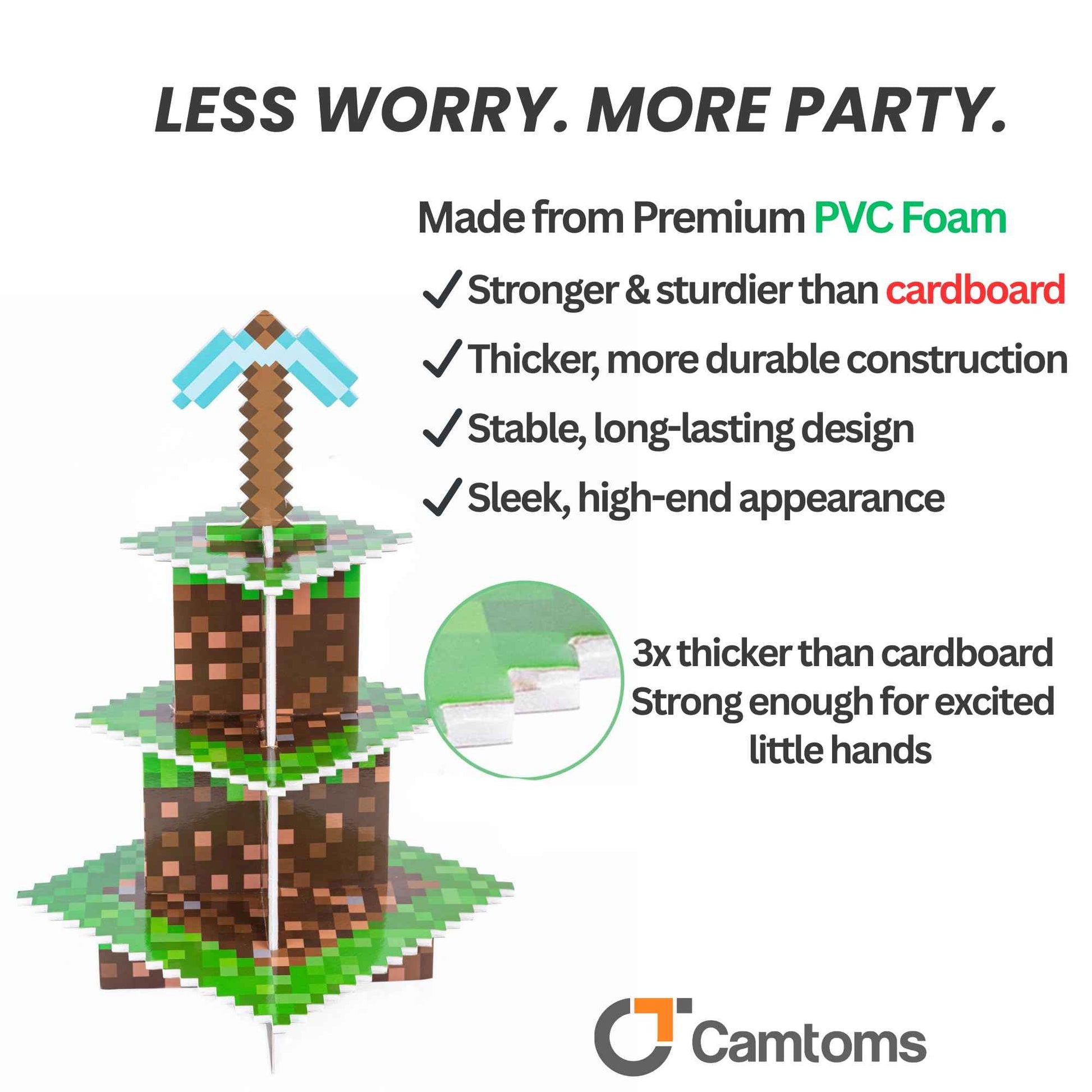 Camtoms Cupcake Stands for Miner Crafting Birthday Party Decorations, Pixel Game Style Cupcake Holder