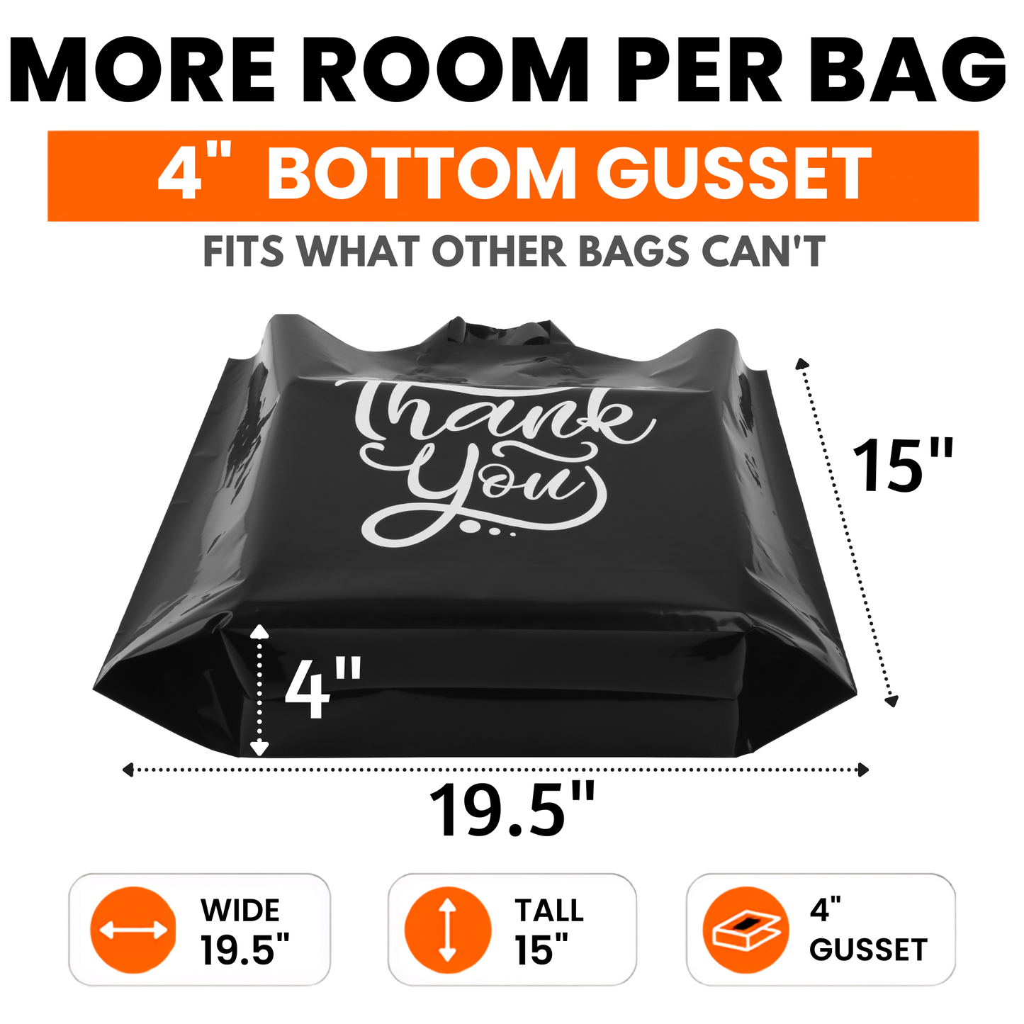 Large Thank You Bags - 60 Premium Black Shopping Bags
