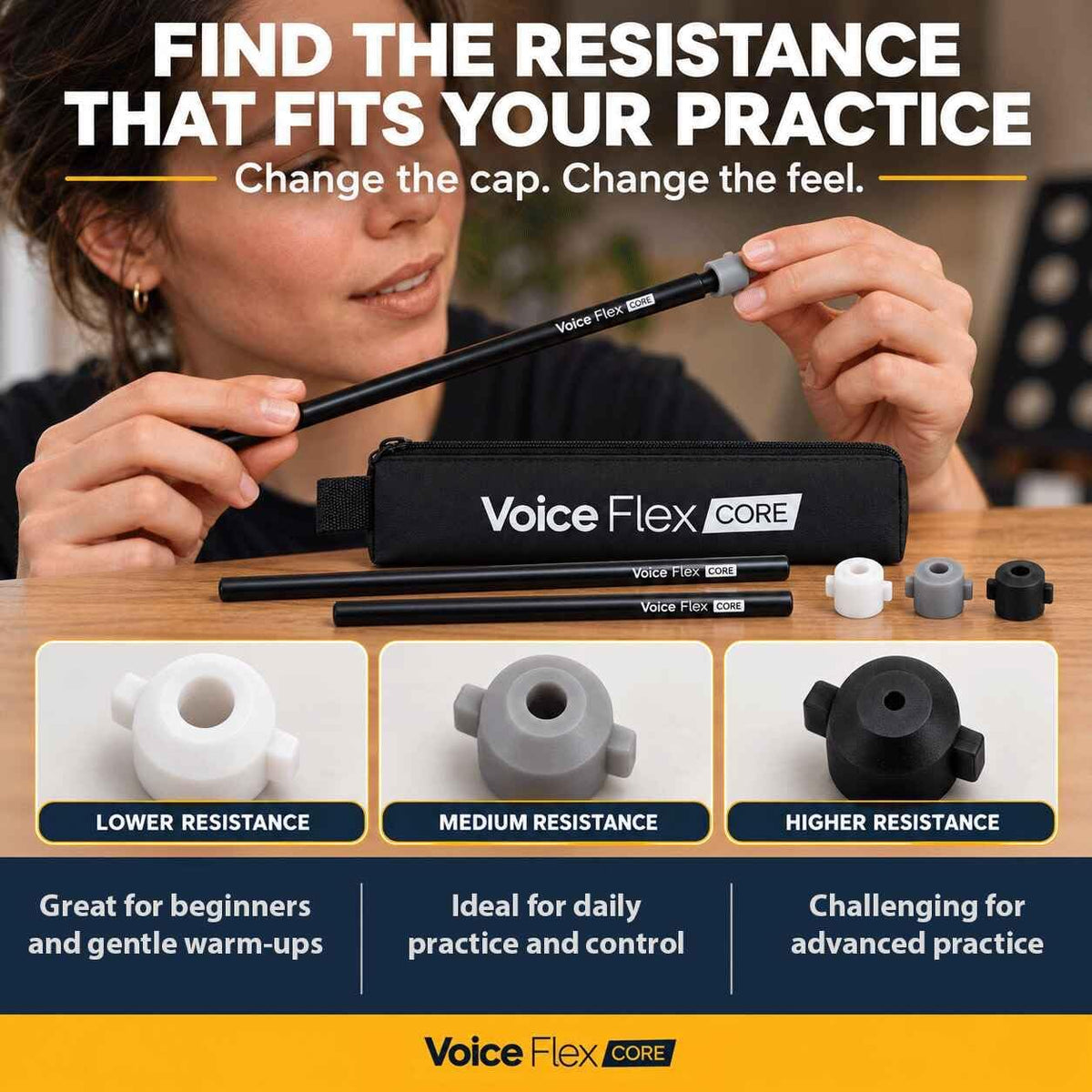 Vocal Trainer for Singing - Voice Flex CORE, 3-Level SOVT Straw Set