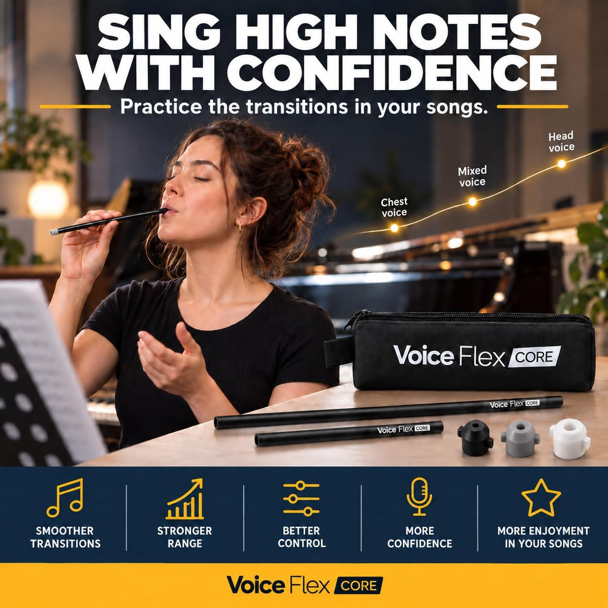 Vocal Trainer for Singing - Voice Flex CORE, 3-Level SOVT Straw Set