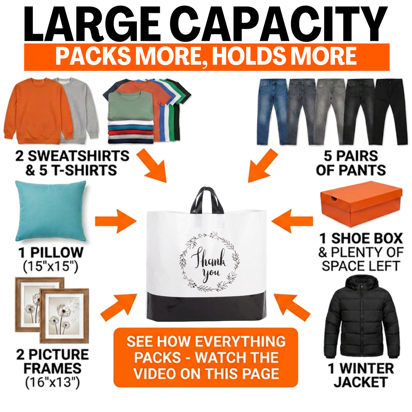 Large Thank You Bags - 19x15 White/Black for Professional Presentation