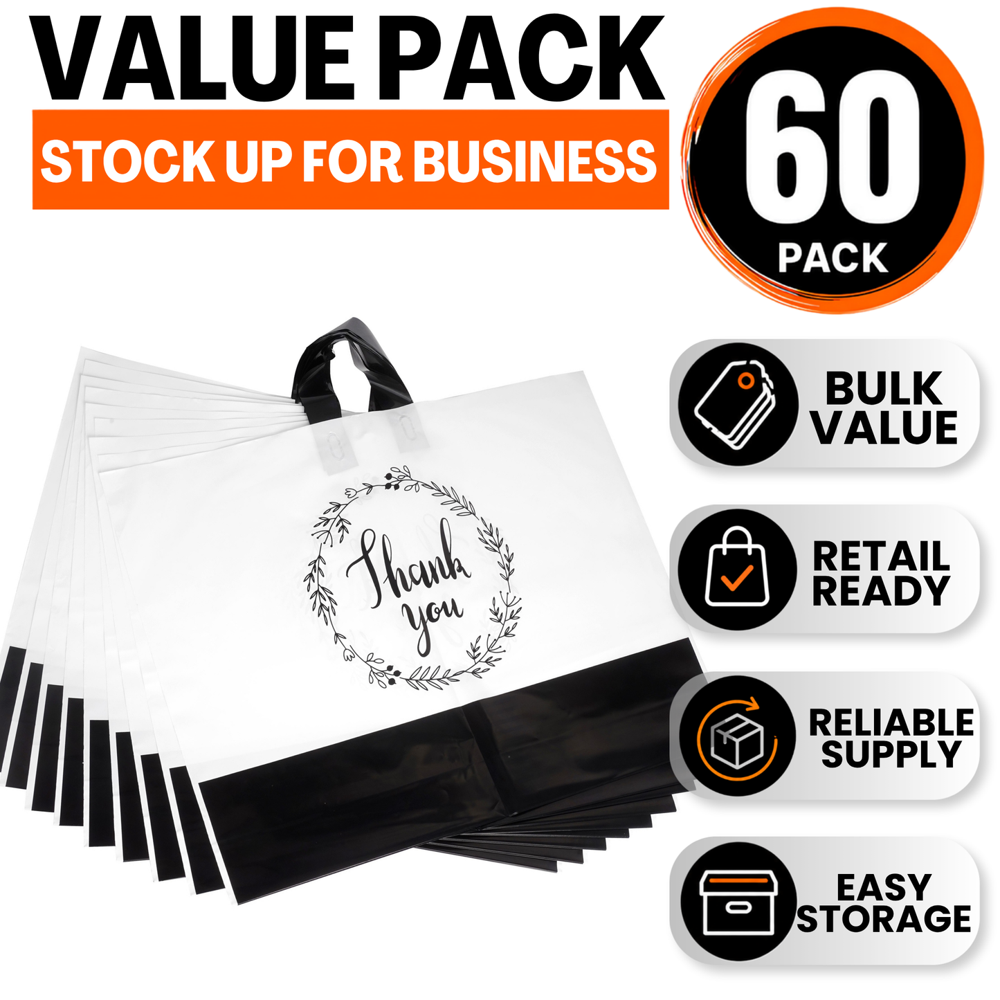 Large Thank You Bags - 19x15 White/Black for Professional Presentation