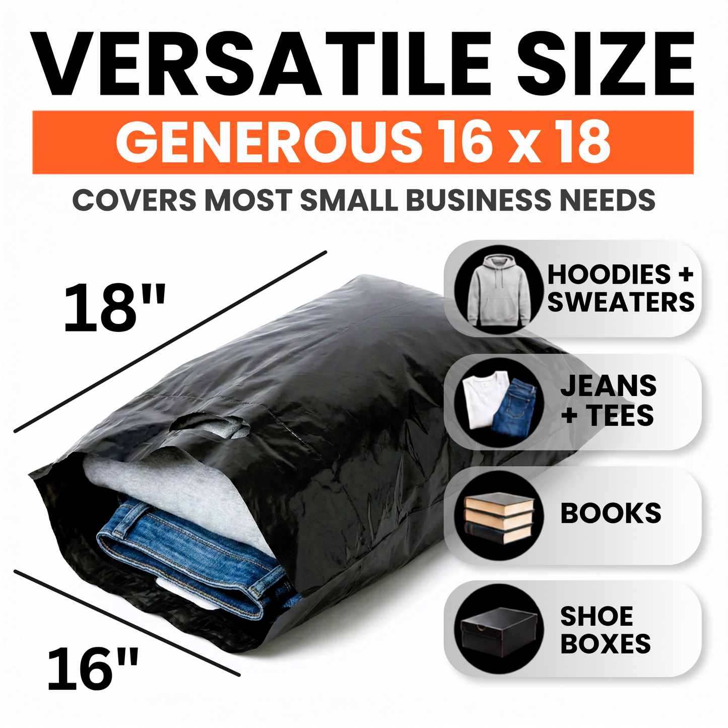 Large Retail Bags - 16x18 Shopping Bags with Reinforced Handles, 100 Pack