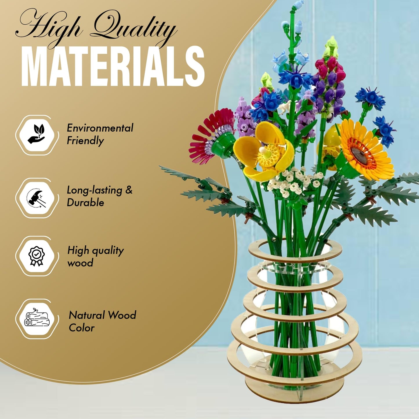 Vase for Lego Flowers - Elegant Wooden Display for Your Creations