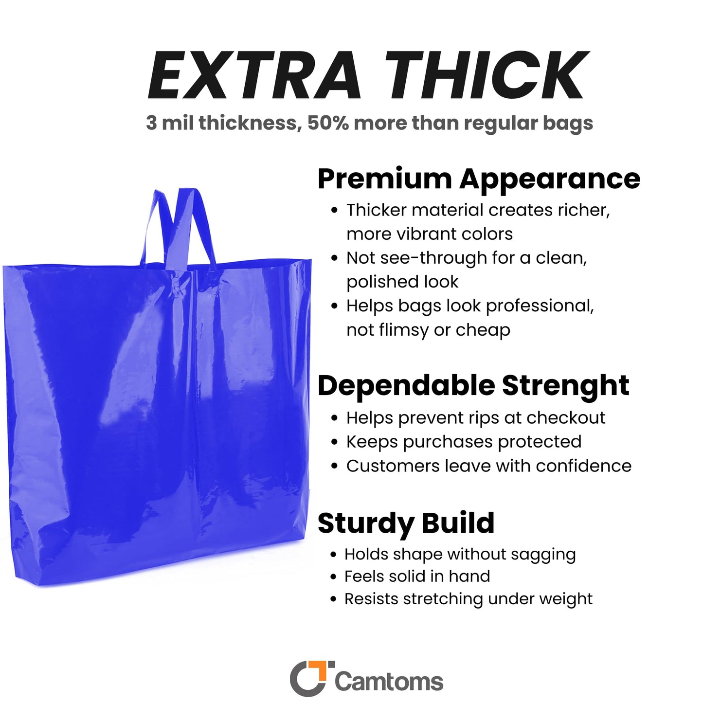 Large Retail Bags – Extra Thick 3 Mil Plastic Shopping Bags for Small Business