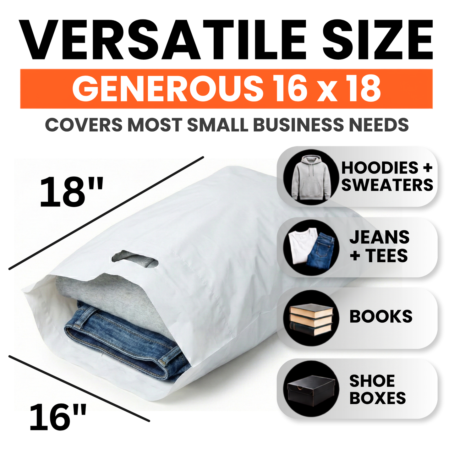 Durable Large Plastic Shopping Bags – 16x18 Reinforced Handles, 100 Pack in White