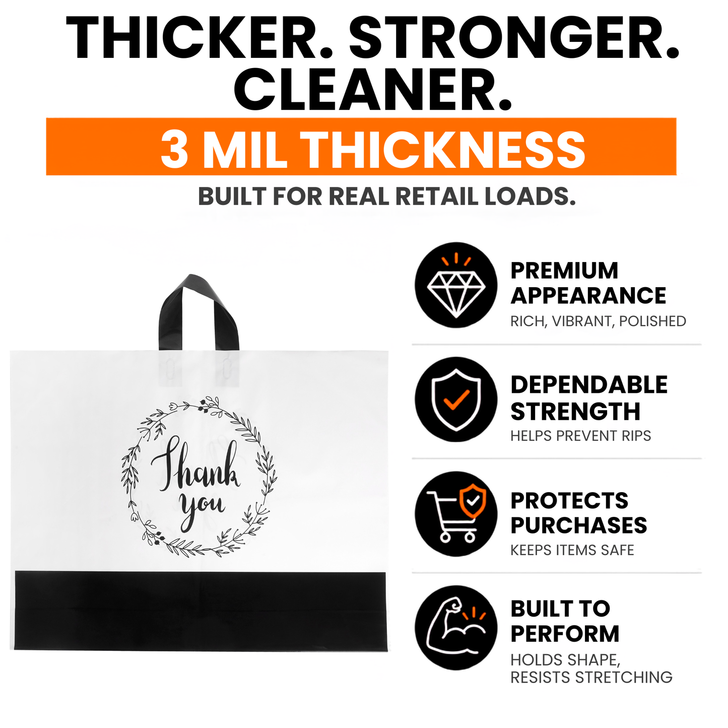 Large Thank You Bags - 19x15 White/Black for Professional Presentation