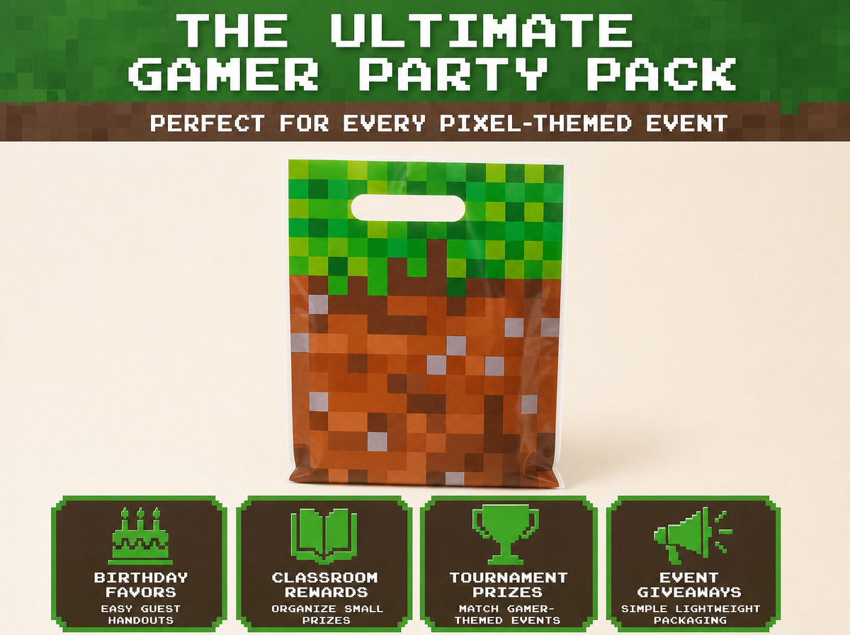 Pixel Party Favor Bags - Small Gamer Gift Bags (60 pcs)