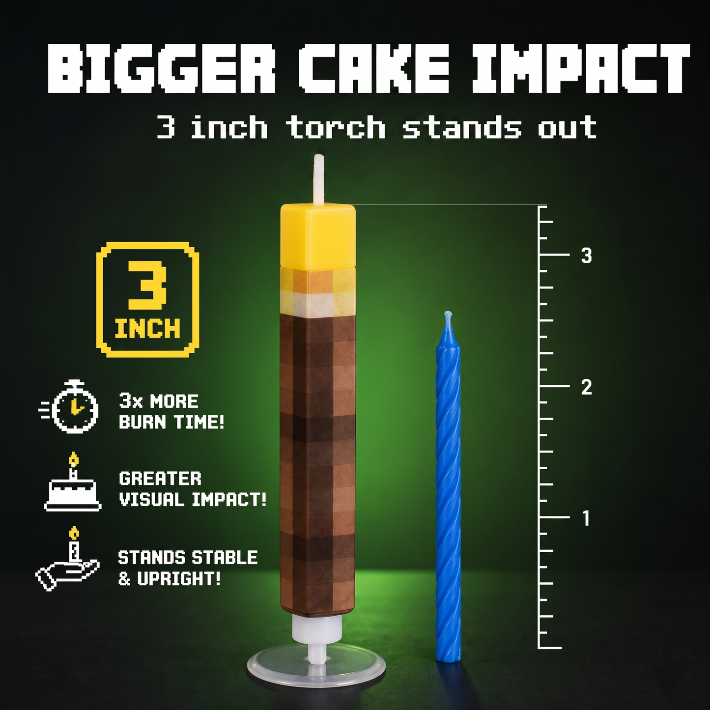 Pixel Torch Birthday Candles - Large 3-Inch Gaming Candles for Boys