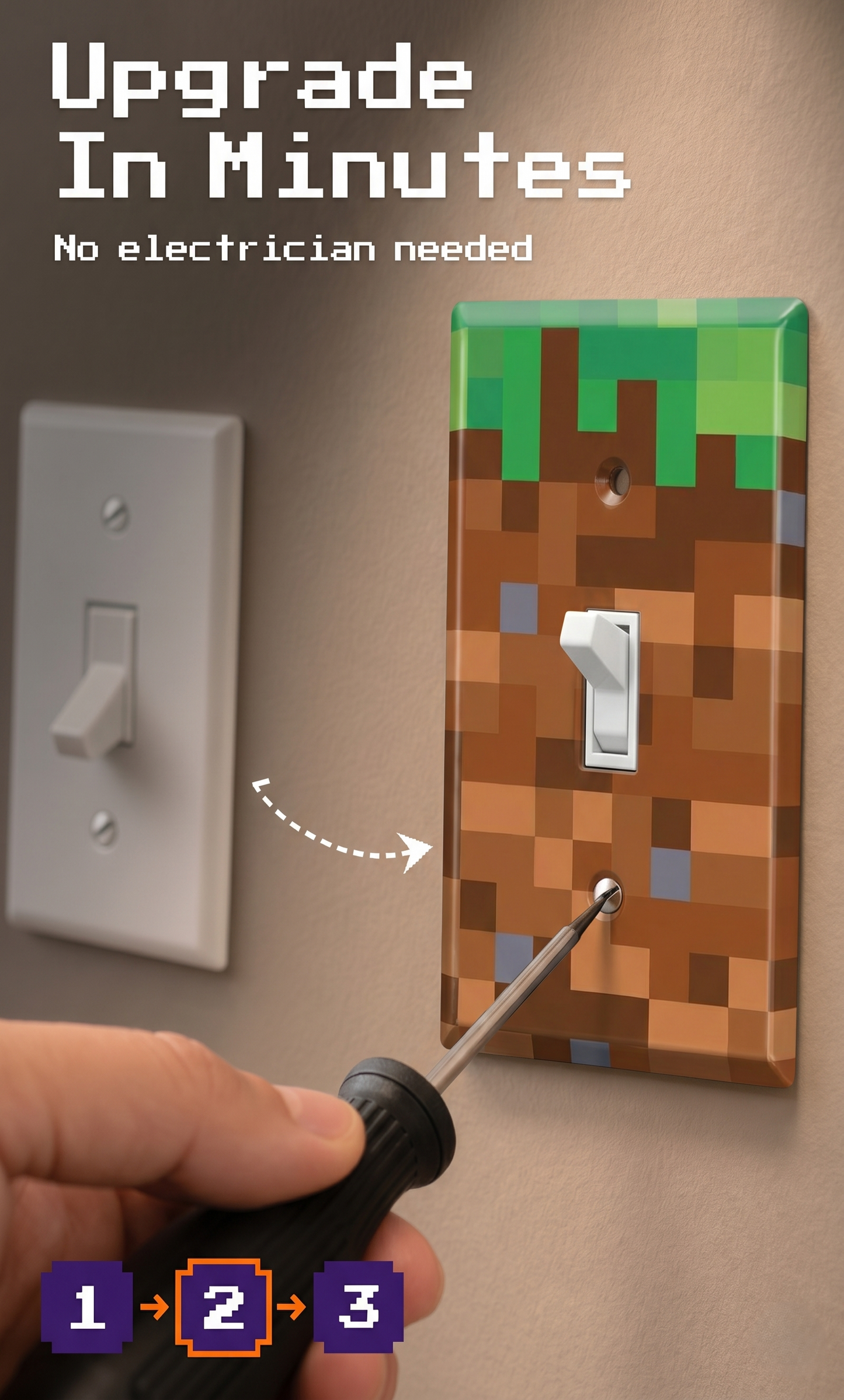 Light Switch Cover Plate - Pixel Inspired Design