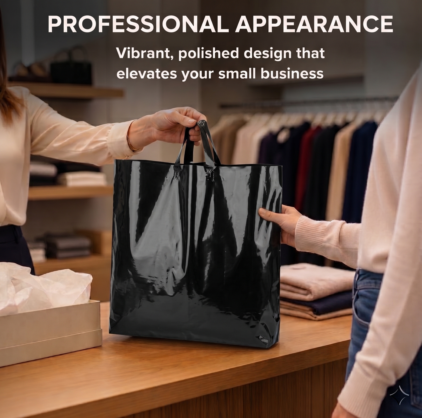 Large Plastic Shopping Bags - Black, 60pcs for Your Boutique
