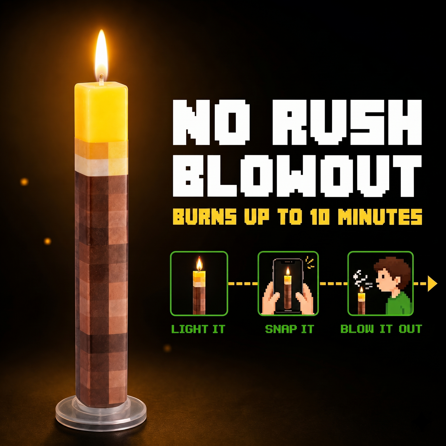 Pixel Torch Birthday Candles - Large 3-Inch Gaming Candles for Boys