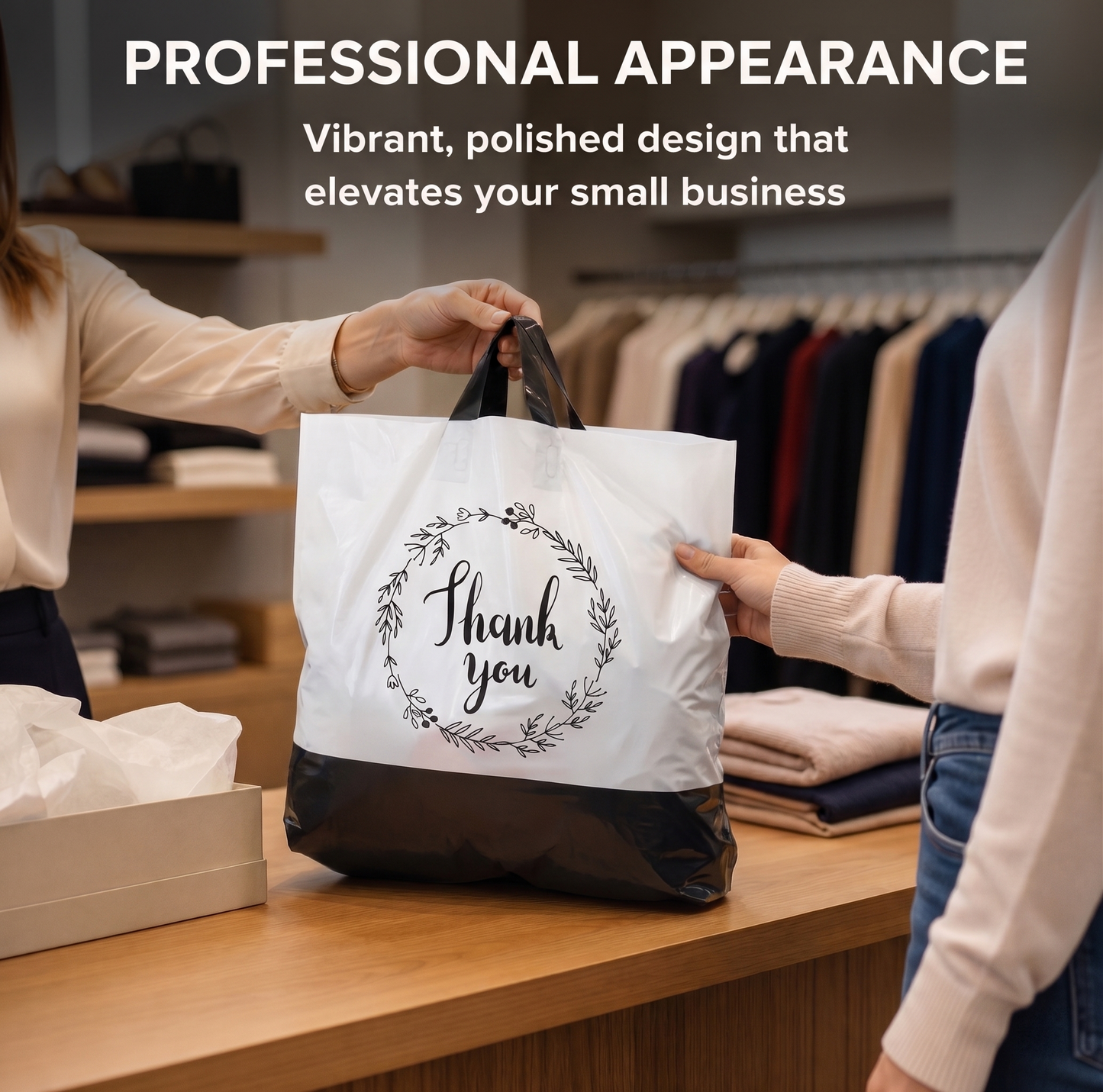 Large Thank You Bags - 19x15 White/Black for Professional Presentation