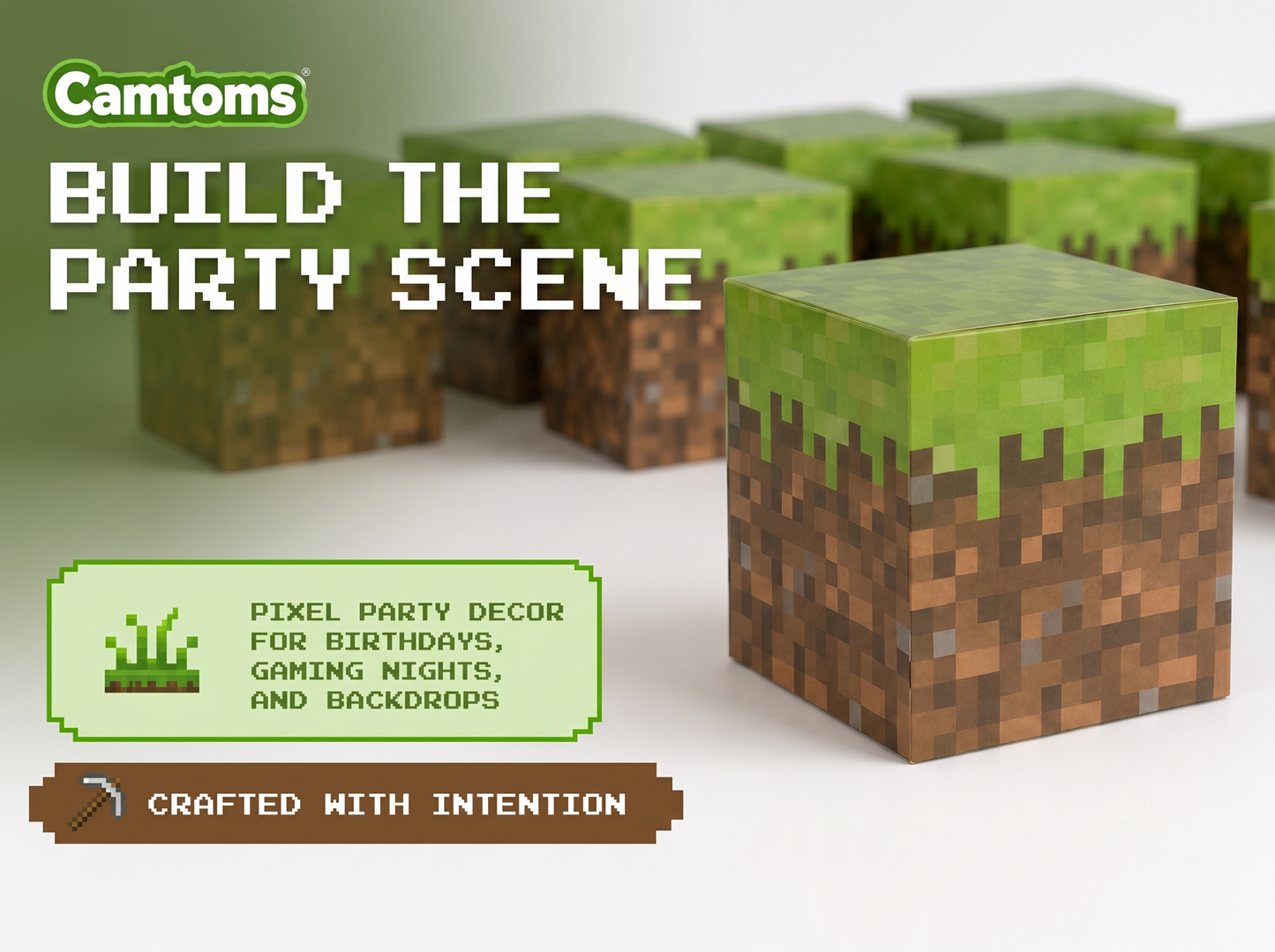 Large Pixel Party Favor Boxes – 8-Pack Sturdy Cardboard Cubes for Gaming Events