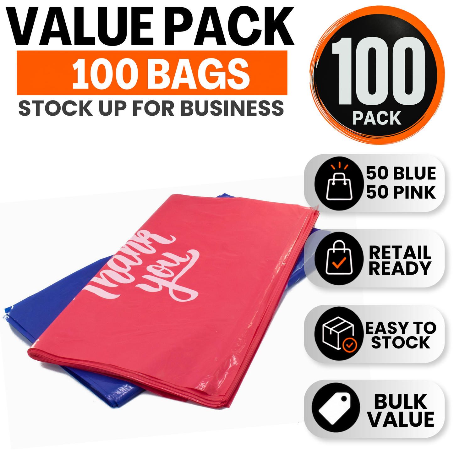 Large Thank You Bags - Premium 16x18 Pink Blue Boutique Bags