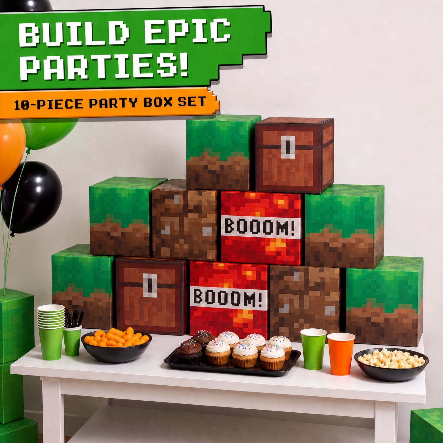 Pixel Party Favor Boxes - Fun and Functional Set of 10