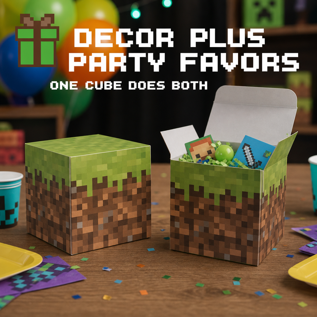 Large Pixel Party Favor Boxes – 8-Pack Sturdy Cardboard Cubes for Gaming Events