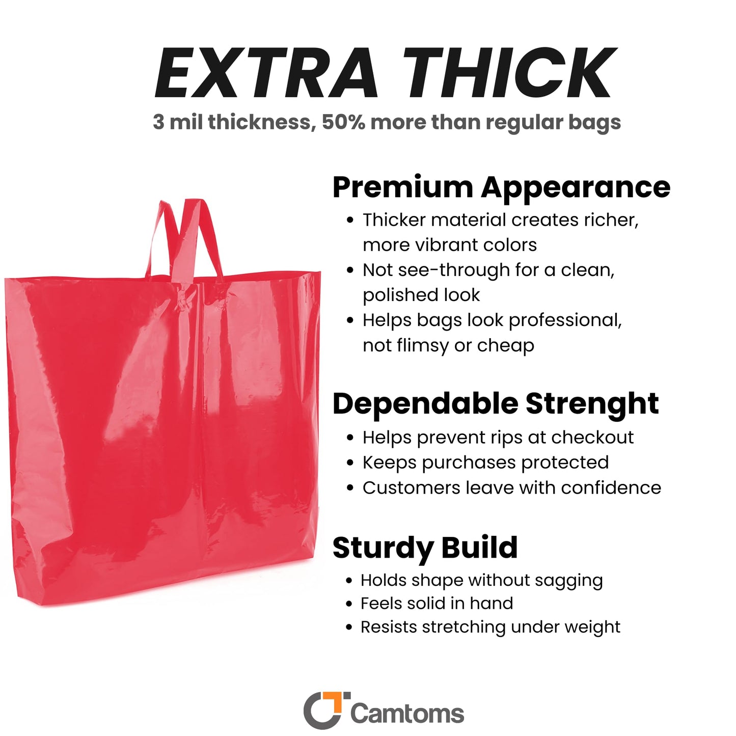 Large Retail Bags – Extra Thick 3 Mil Plastic Shopping Bags for Small Business
