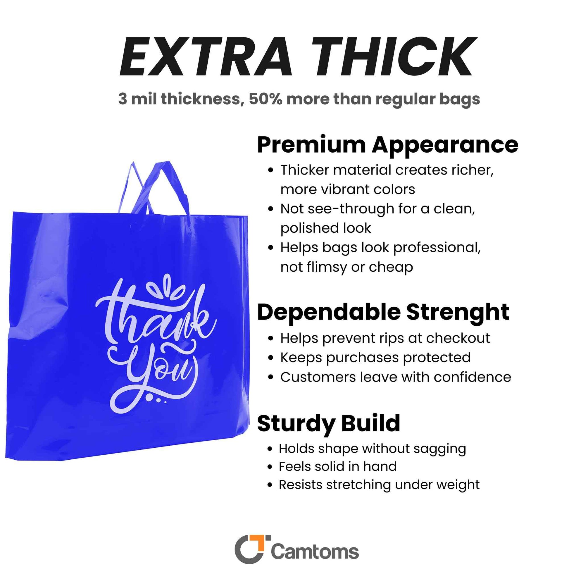 Camtoms Large Thank You Bags with Handles, Large Retail Bags for Merchandise, Boutique, Shopping