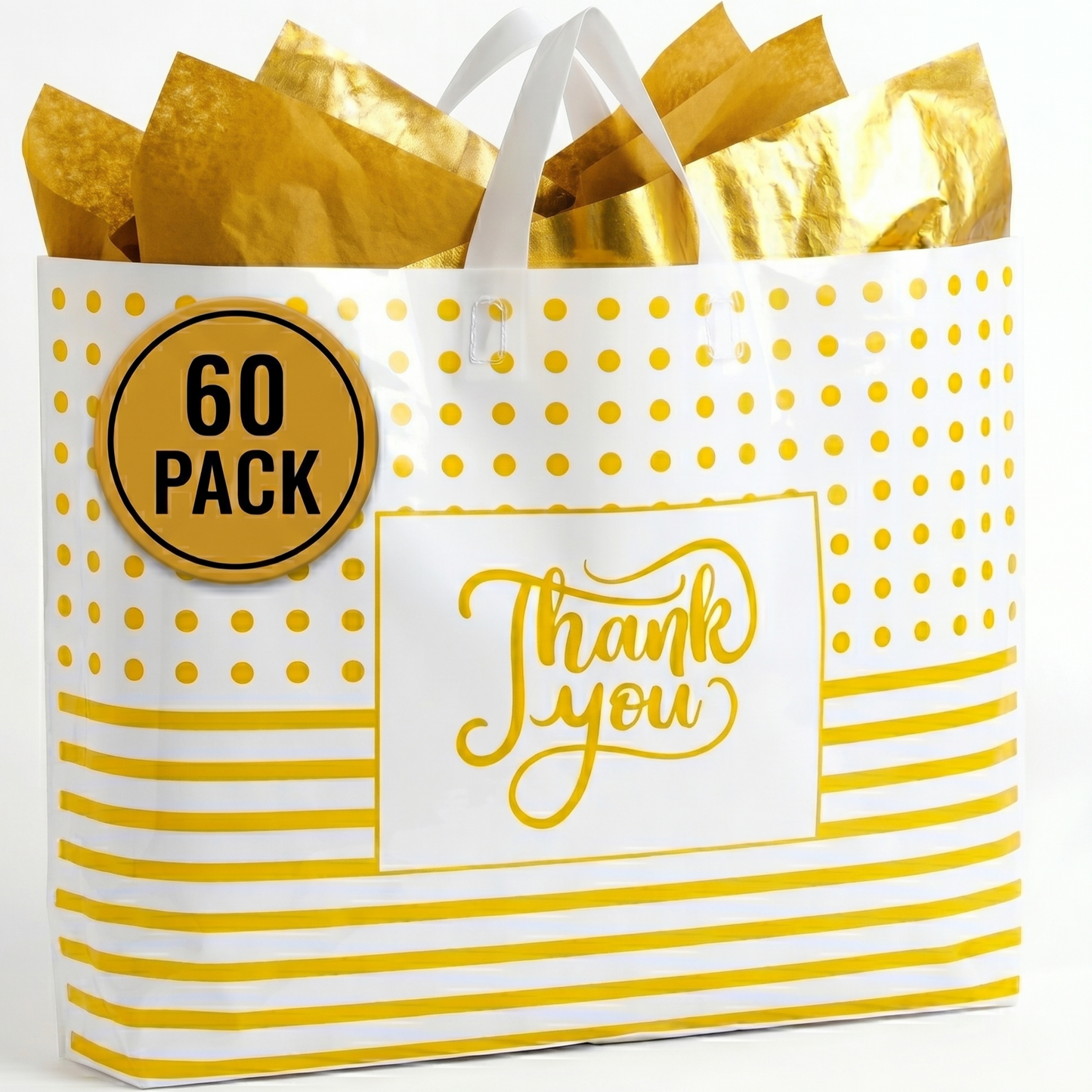 Large Thank You Bags - Elegant White and Gold Design
