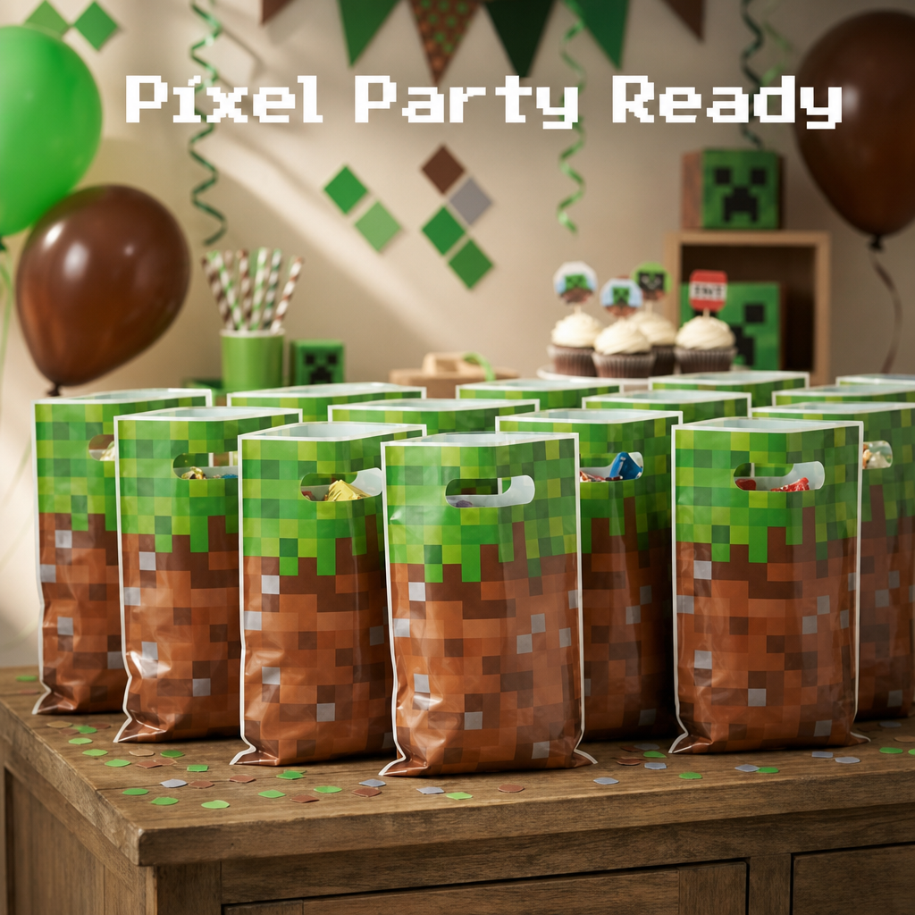 Pixel Party Favor Bags - Small Gamer Gift Bags (60 pcs)