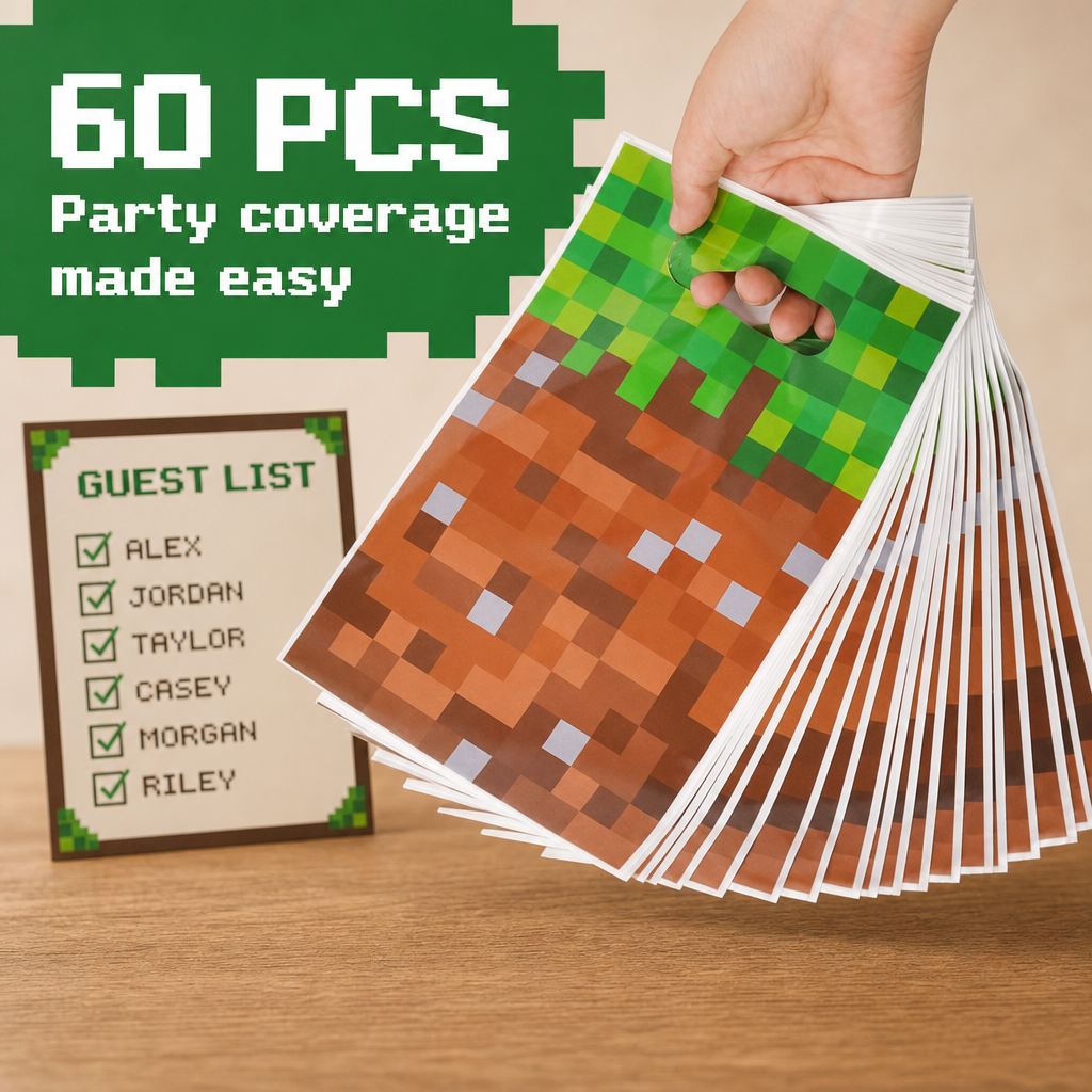 Pixel Party Favor Bags - Small Gamer Gift Bags (60 pcs)