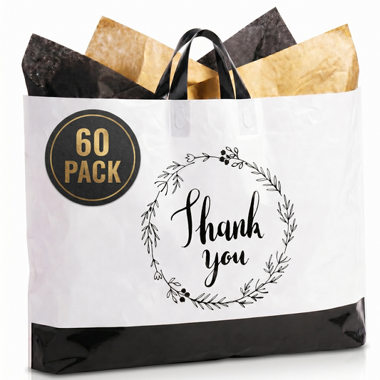 Large Thank You Bags - 19x15 White/Black for Professional Presentation