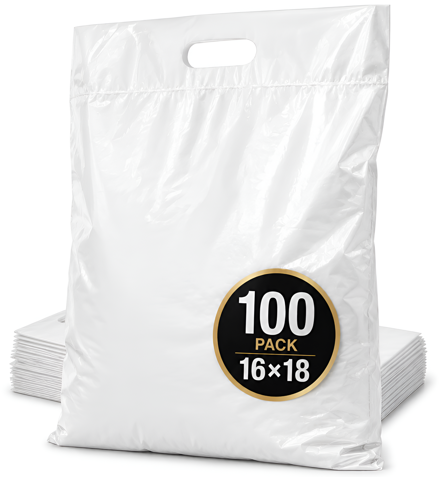 Durable Large Plastic Shopping Bags – 16x18 Reinforced Handles, 100 Pack in White